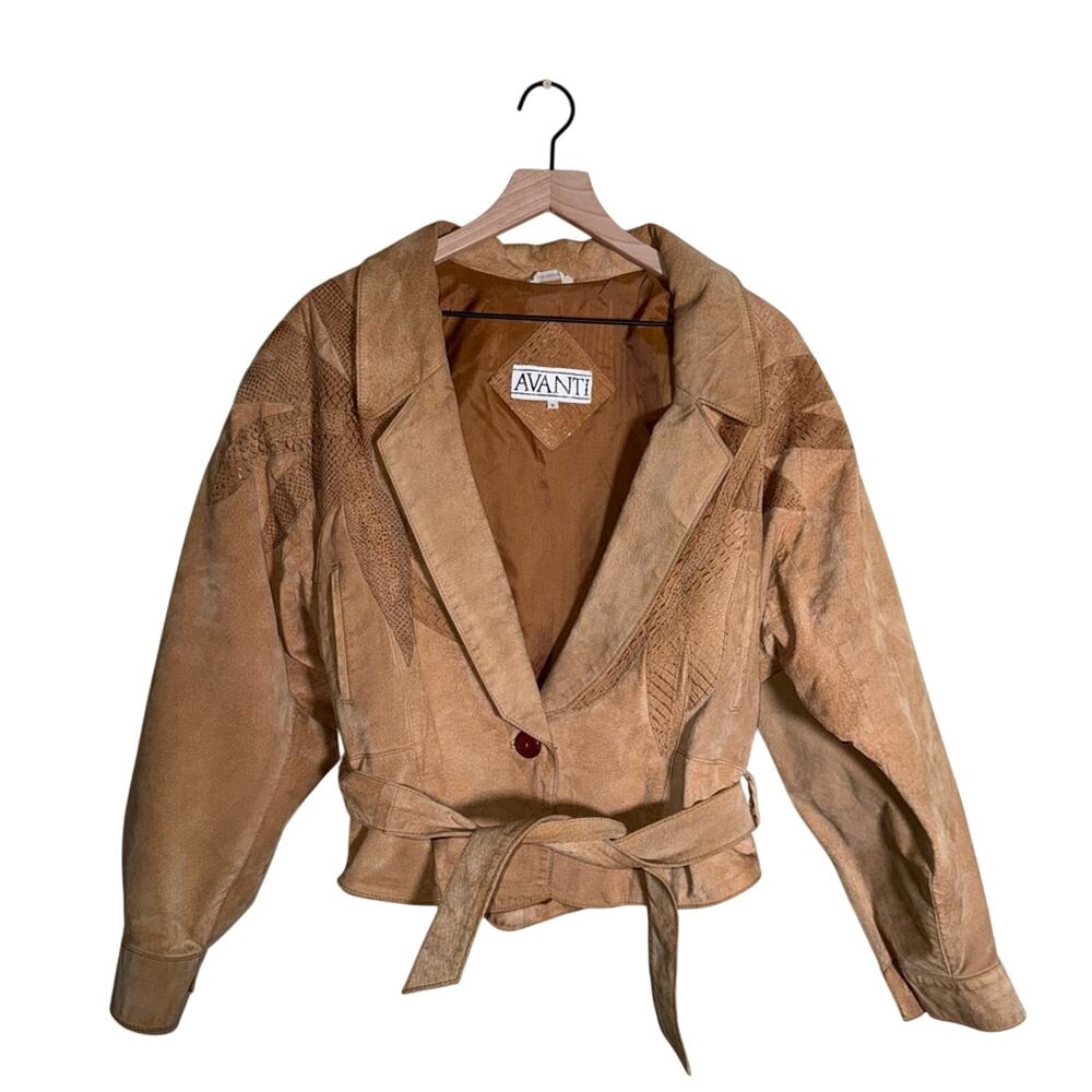 VINTAGE AVANTI suede cropped belted texture 80s western blazer jacket S